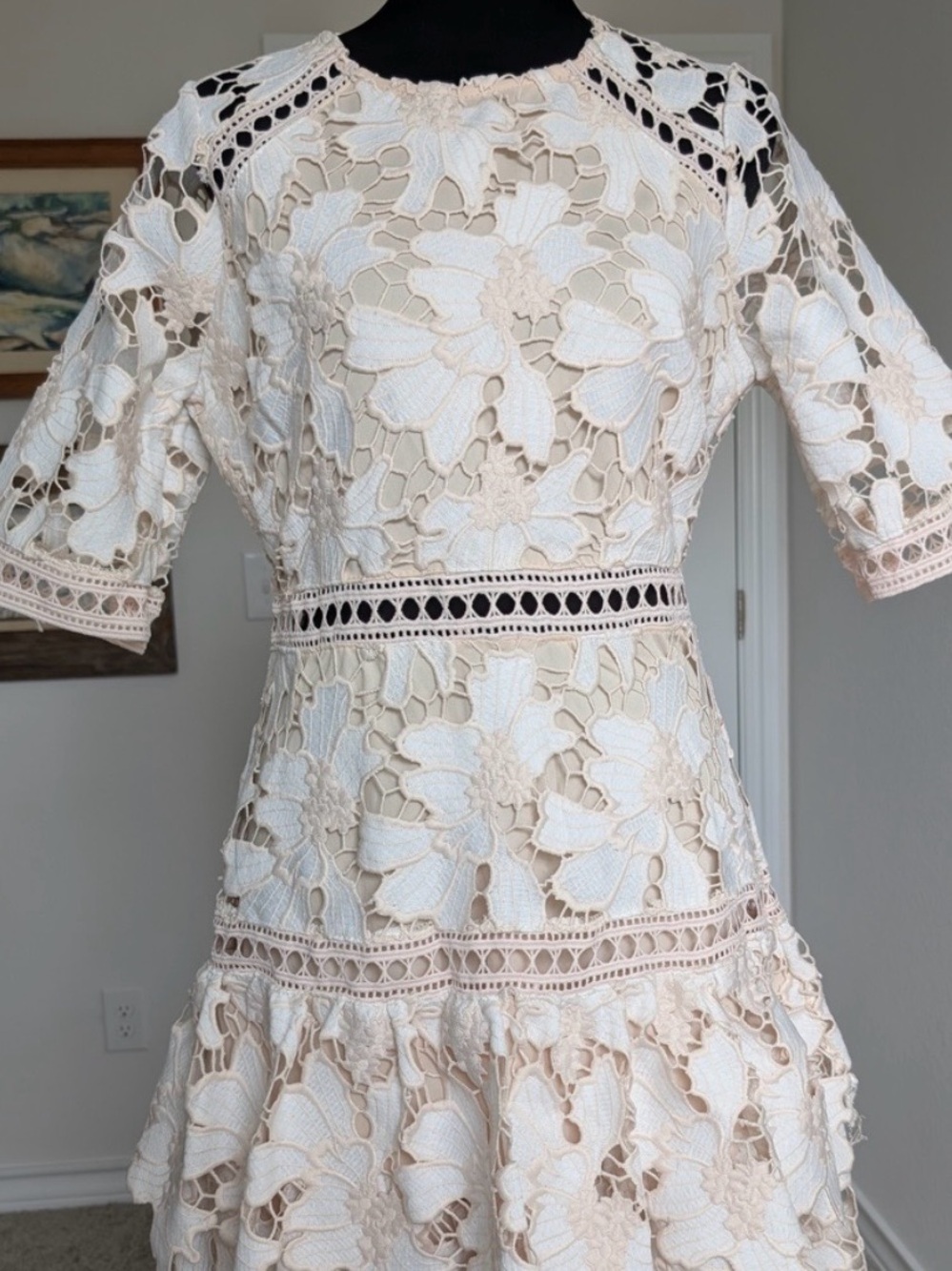 Just Me Cream Floral Lace Mini Dress